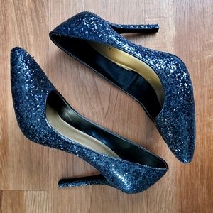Sole Society Marilyn Chunky Glitter Black Pumps